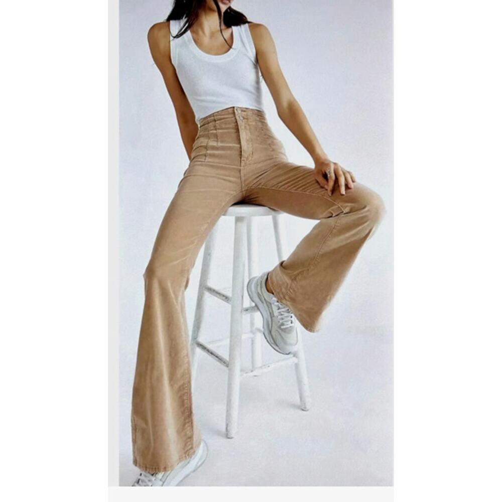 Free People We The Free Jayde Cord High Rise Flare Jeans Natural Size 30 NWT